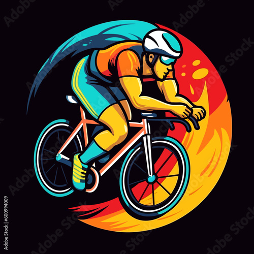 A racer on a bicycle speeding at high speed. Sports disciplines. cartoon vector illustration, isolated background, label, sticker