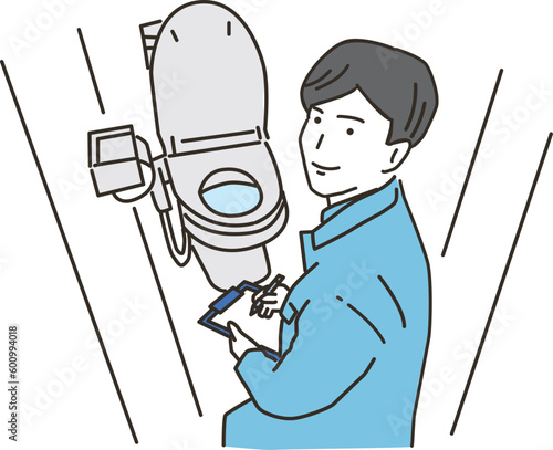 トイレの前にいる作業員男性
