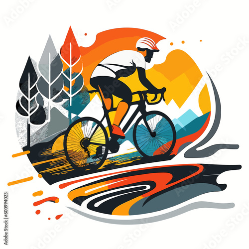 A racer on a bicycle speeding at high speed. Sports disciplines. cartoon vector illustration, isolated background, label, sticker