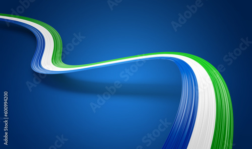 Photos 3d Flag Of Sierra Leone, 3d Wavy Shiny Sierra Leone Ribbon On Blue Background, 3