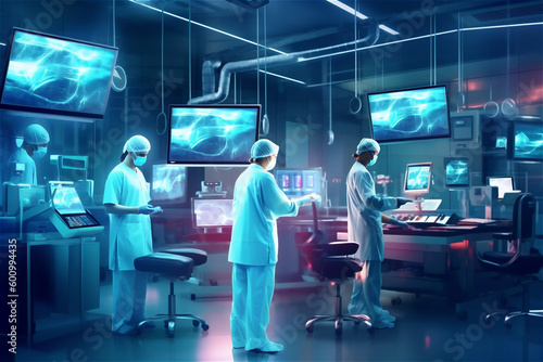 Futuristic hospital or laboratory. Generative AI.