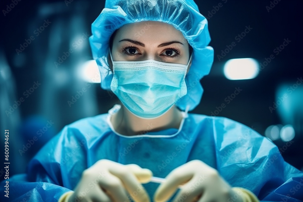 Medicine and profession.Close up of female doctor in protective facial mask. Generative AI. Medicine and profession.Close up of female doctor in protective facial mask. Generative AI.