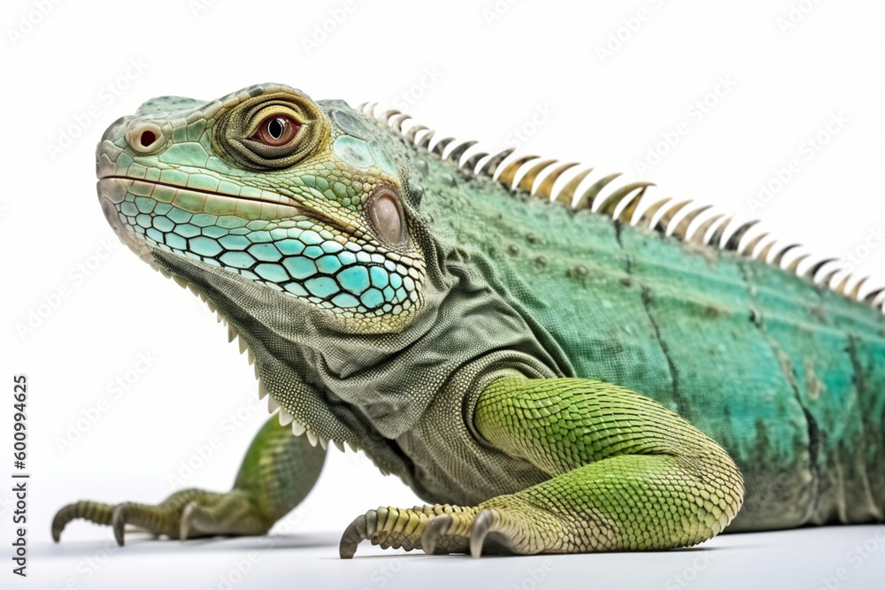 Four years old green iguana on white background  Generative AI