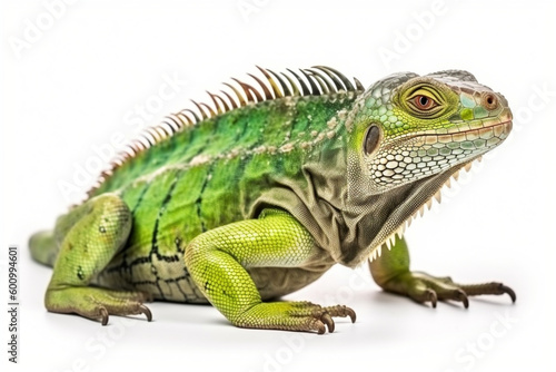 Four years old green iguana on white background  Generative AI © Muhammad Shoaib