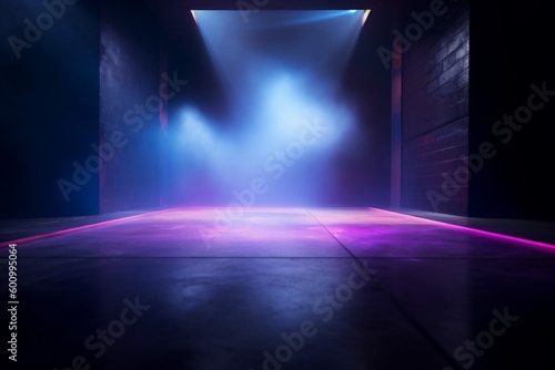blue background fog spotlight abstract room light neon smoke space rays. Generative AI.