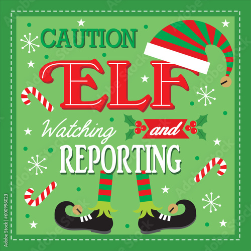 merry christmas greeting card with christmas elf and lettering
