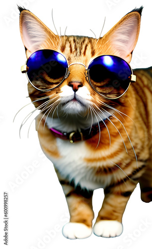 Gato anaranjado con gafas de sol. Sin fondo. Generado por IA