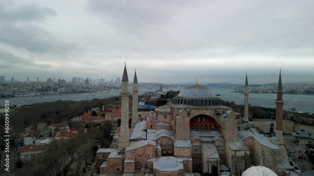 Istanbul Hagia Sophia mosque fly-by over the mosque