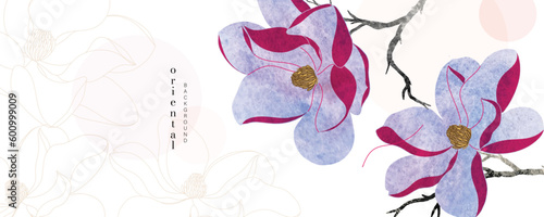 Asian background ,Oriental Chinese and Japanese style abstract pattern background design with Magnolia flower decorate in water color texture
