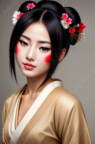 Portrait of beautiful geisha in national Japanese costume.Digital creative designer art.AI illustration