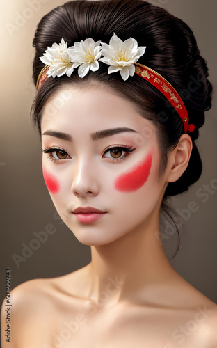 Portrait of beautiful geisha in national Japanese costume.Digital creative designer art.AI illustration