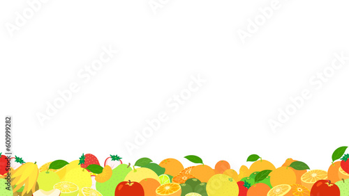 冬の果物の背景フレーム。シームレスなベクターイラスト。 Background frame of winter fruits. Seamless designed vector illustration.