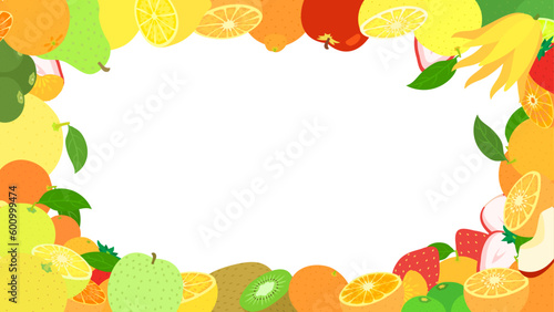 冬の果物の背景フレーム。フラットなベクターイラスト。 Background frame of winter fruits. Flat designed vector illustration.