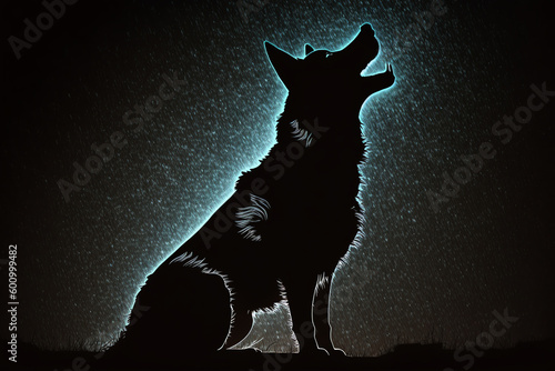 Howling wolf silhouette. Black dog howling. Generative AI.