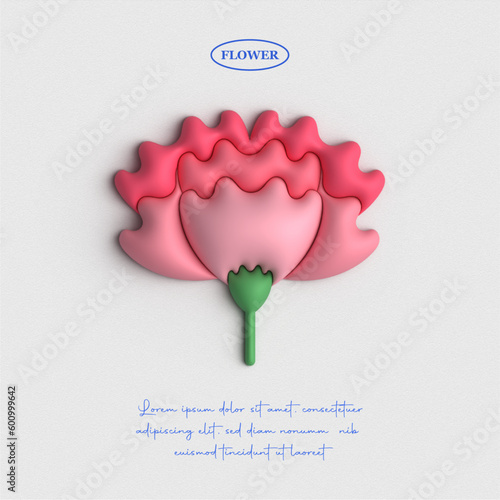 Paper texture square card with 3D carnation flower