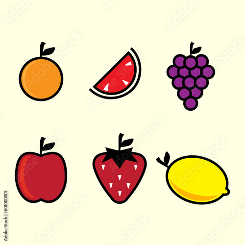 colorful fresh fruit set, vector logo icon