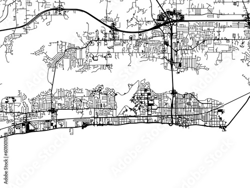 Vector road map of the city of  Biloxi Mississippi in the United States of America on a white background.