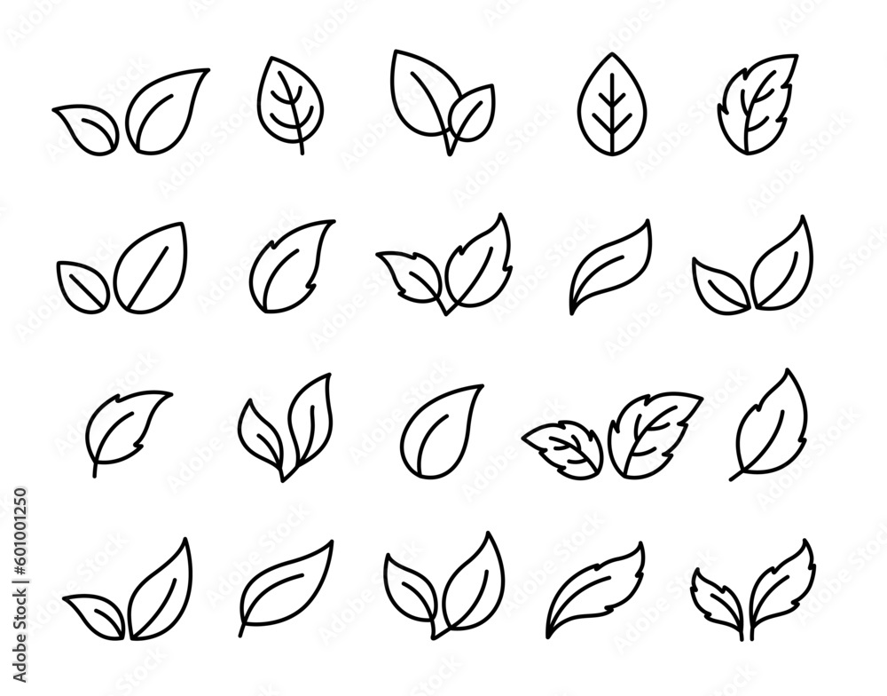 Linear leaves and branches silhouettes set icon Linear leaves and branches silhouettes set icon