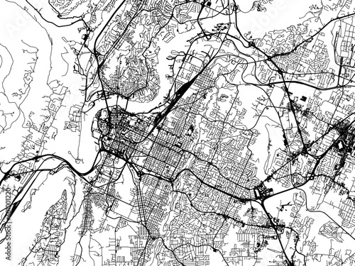 Vector road map of the city of Chattanooga Tennessee in the United States of America on a white background.