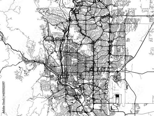 Vector road map of the city of  Colorado Springs Colorado in the United States of America on a white background.