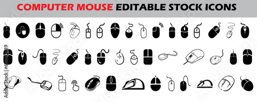 A vector illustrating of a mouse. On a white background, a group of computer mouse icons. Vector icon for a computer mouse