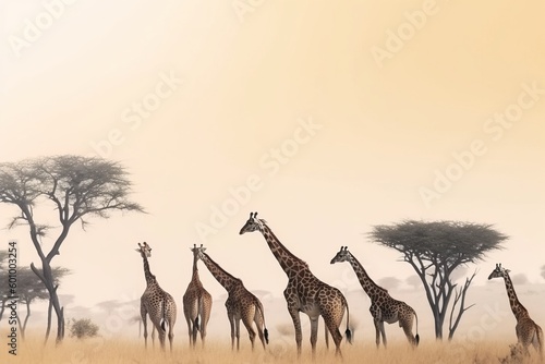 A group of African giraffes for Africa Day in nature. AI generated.