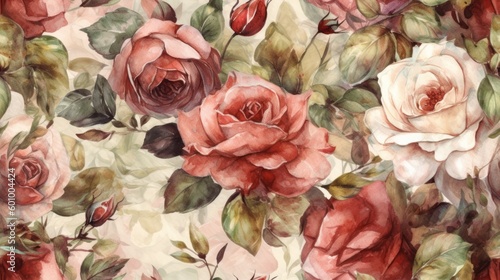 Distressed vintage rose watercolour background. Generative ai composite.
