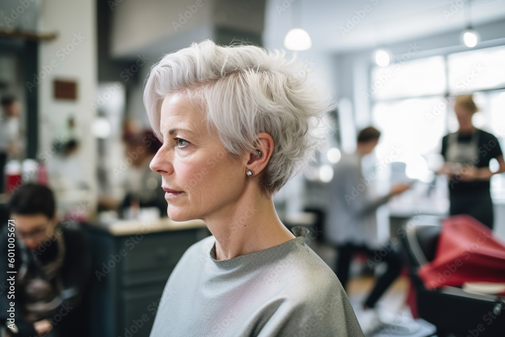 Hairdressing salon, woman having dyed hair in a hairdresser. generate by ai Hairdressing salon, woman having dyed hair in a hairdresser. generate by ai