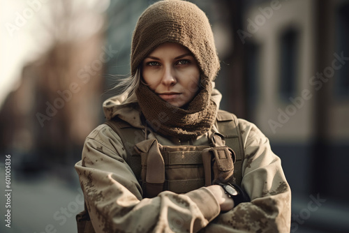 Military woman in military clothing. Generative AI © Vika art
