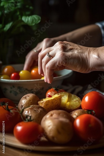 The hands of a chef preparing food