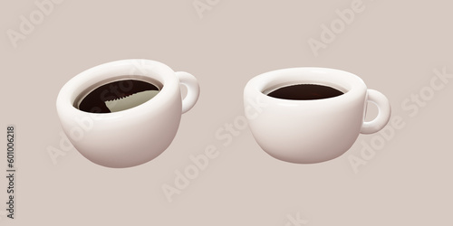 3D cute cartoon white coffee cup, americano, espresso