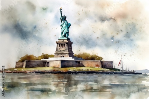 Watercolor painting of the Statue of Liberty in New York City USA photo