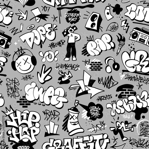 graffiti , rap music,street style lettering - seamless vector pattern design element 
