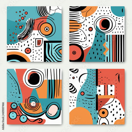 wallpaper banner with geometric lines and shapes  pop art colors 80s style  generative ai illustration