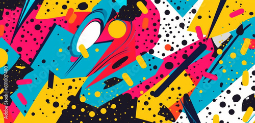 wallpaper banner with geometric lines and shapes  pop art colors 80s style  generative ai illustration