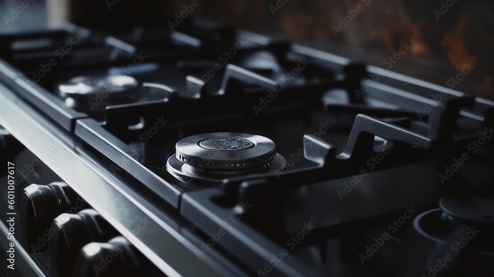 Hand switching on gas on a stove. Generative Ai Hand switching on gas on a stove. Generative Ai