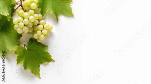 Wine list background sweet red grapes and leaf. On white background. AI generative.