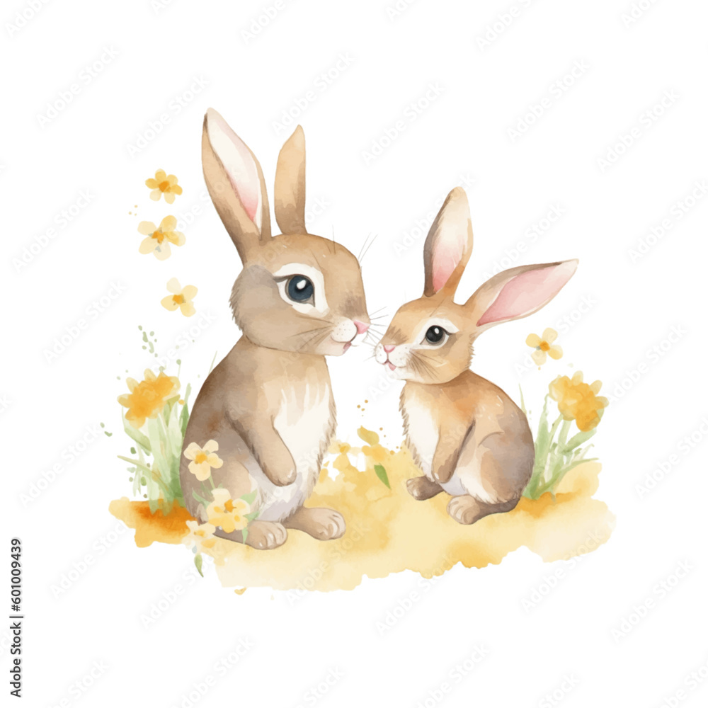 Fototapeta premium rabbit watercolor colors for kids simple drawing childish cute