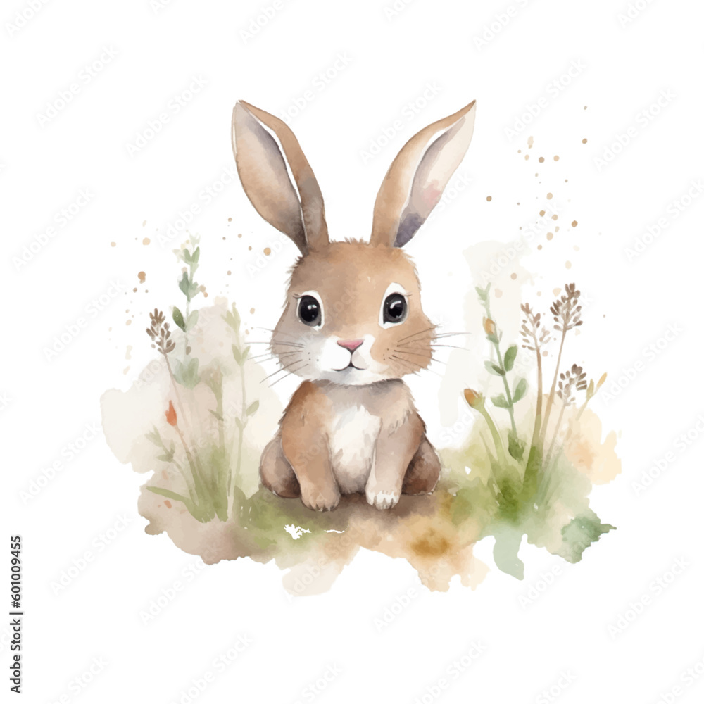 Obraz premium rabbit watercolor colors for kids simple drawing childish cute