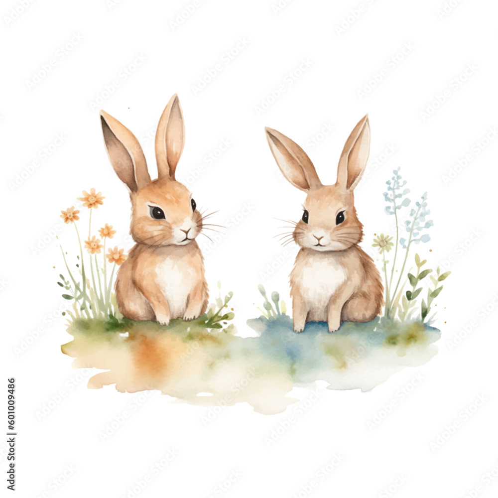 Fototapeta premium rabbit watercolor colors for kids simple drawing childish cute