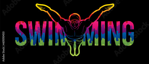 Swimming Sport Text Font Design Cartoon Graphic Vector