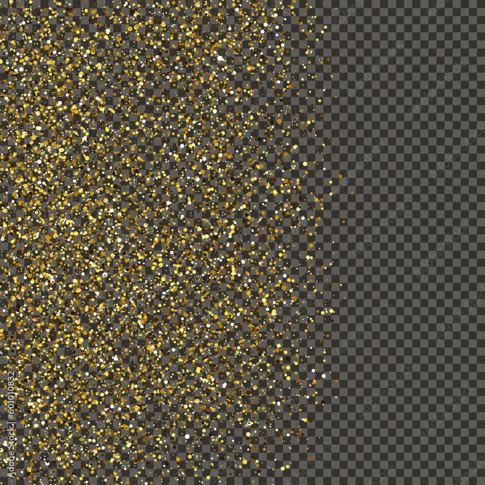 Gold glittering dust on transparent backdrop