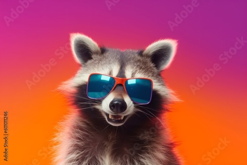 portrait animal festival music young fun pet raccoon background glasses party. Generative AI. © SHOTPRIME STUDIO