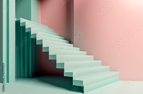 Modern Design Meets Nature  A Futuristic 3D Rendering of a Green Staircase in a Pink Room  ai generative