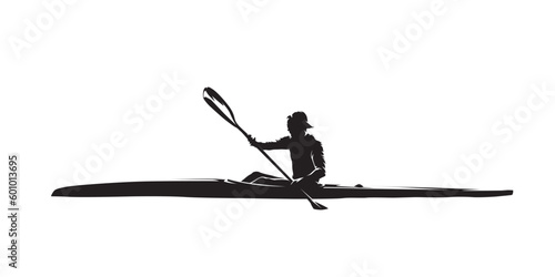Canoe flatwater, isolated vector silhouette, ink drawing. Water sport logo, side view