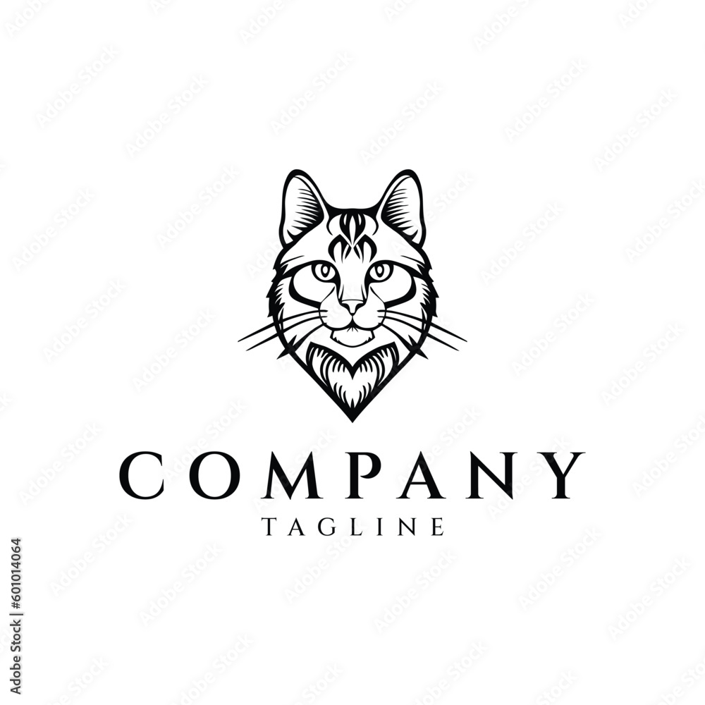 Cat head hipster vintage logo design vector illustration