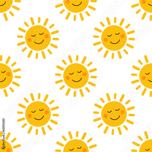 Suns smiling seamless pattern wallpaper background.