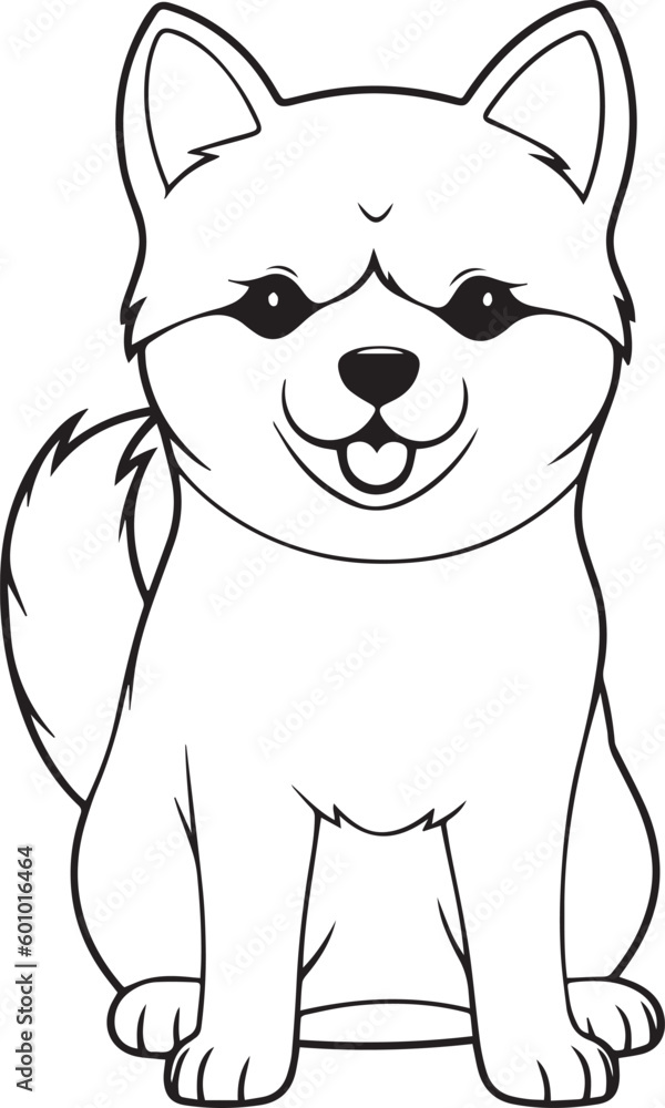 Anime dog in cartoon style, anime dog, coloring page, vector