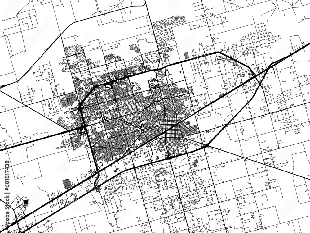 Vector road map of the city of  Midland Texas in the United States of America on a white background.