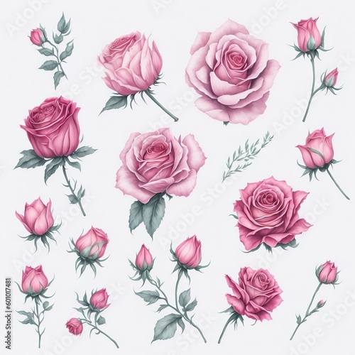 An illustration clip art of a watercolor rose with assorted designs © อภิชา จิรัมย์